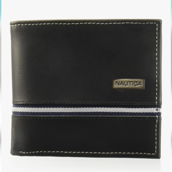 New Logo Ribbon Black Nautica Men's Bifold Leather Wallet | RFID Blocking - Picture 1 of 7